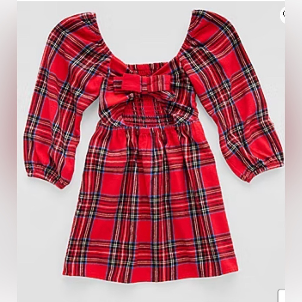 Thereabouts Girls Vibrant Long Sleeve A-Line Dress Red Tartan size S 7/8 -NWT - Picture 4 of 6